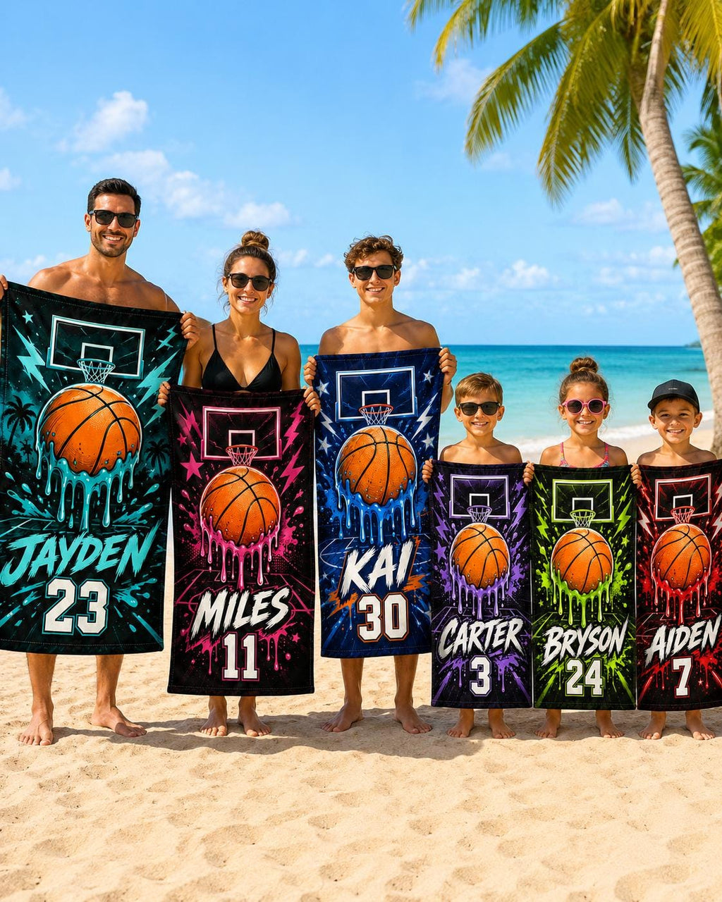 Personalized Basketball Beach Towel, Custom Name Sports Pool Towel - product image 1