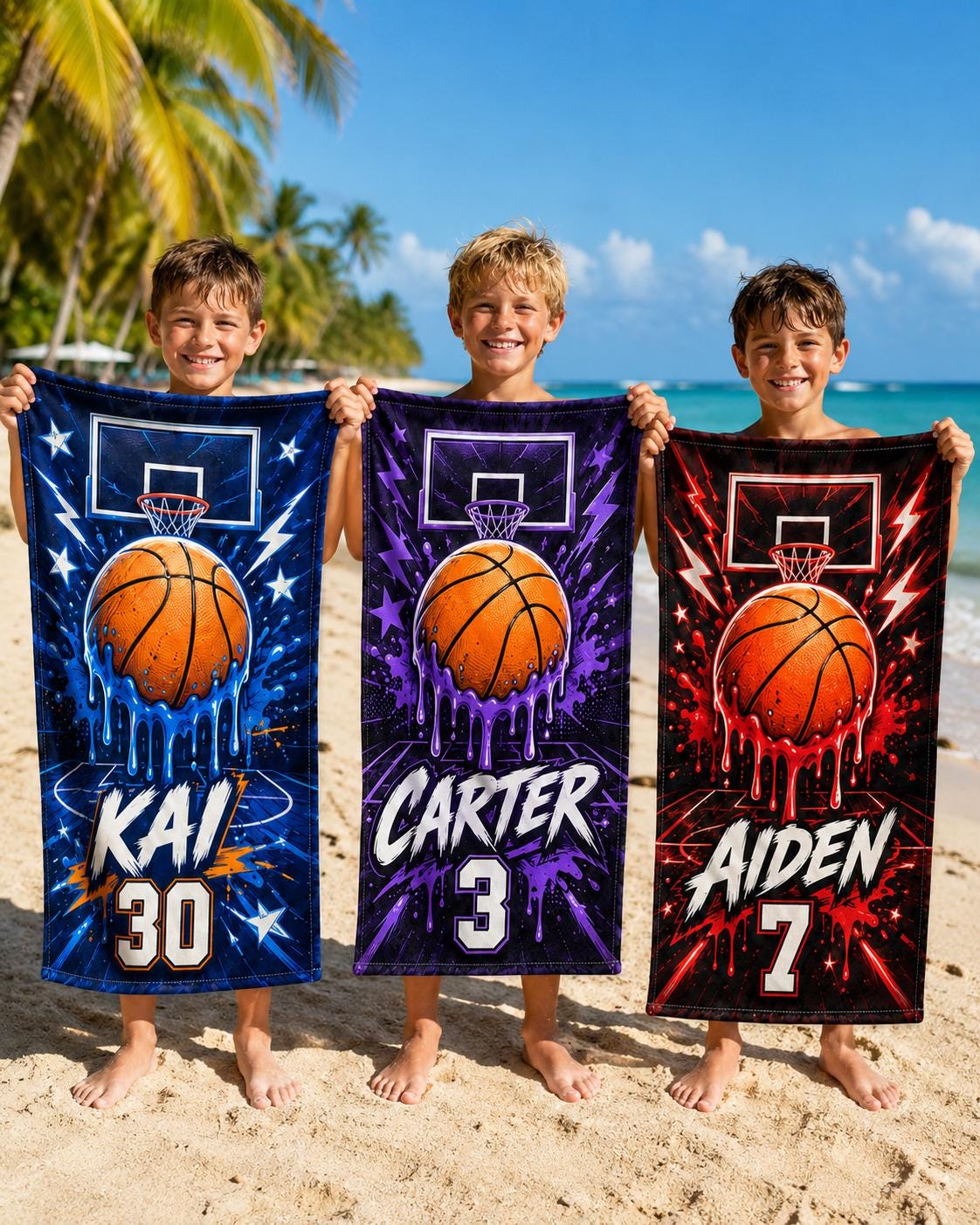 Personalized Basketball Beach Towel, Custom Name Sports Pool Towel - product image 9