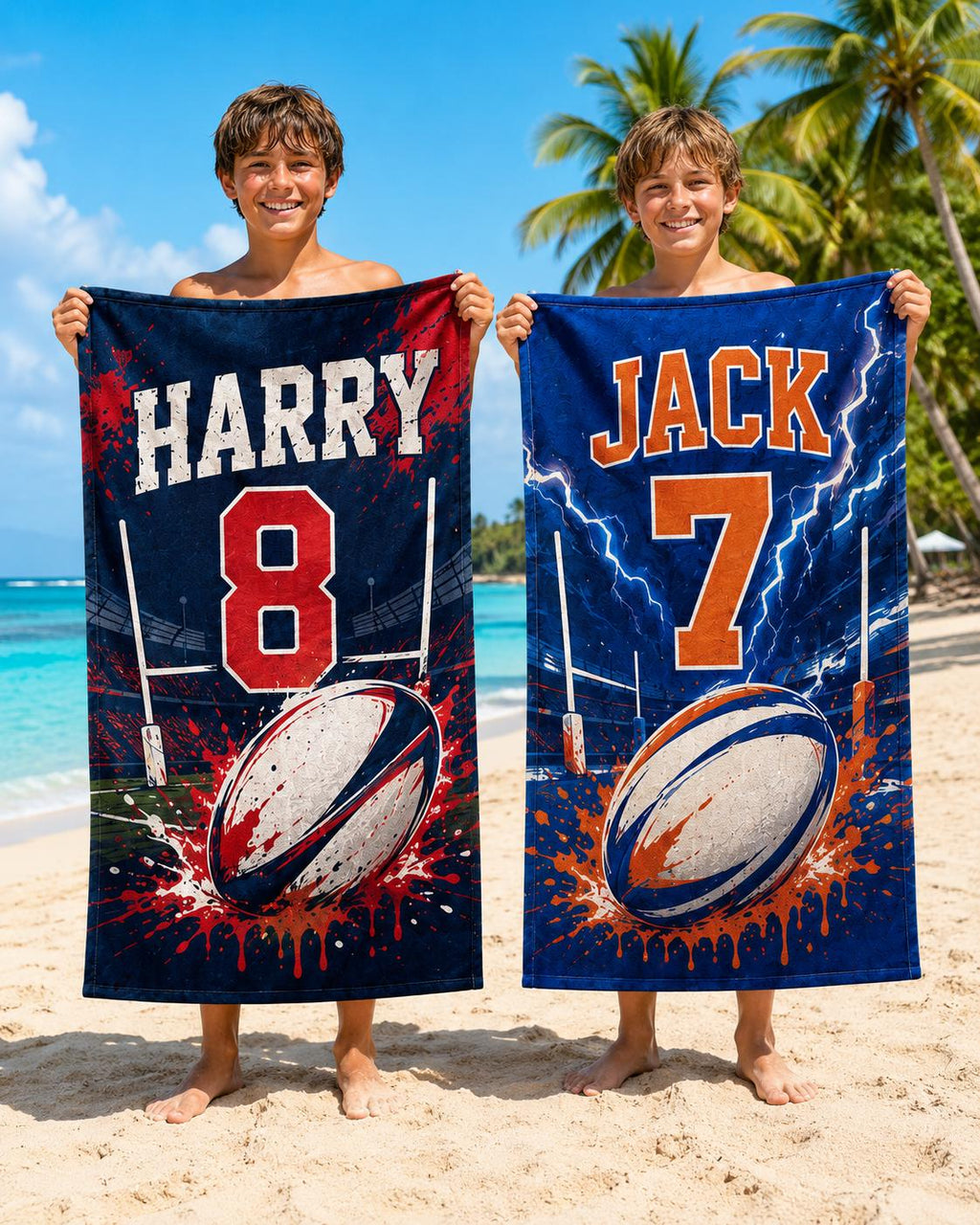 Personalized Rugby Jersey Beach Towel, Custom Name Sports Pool Towel - product image 9