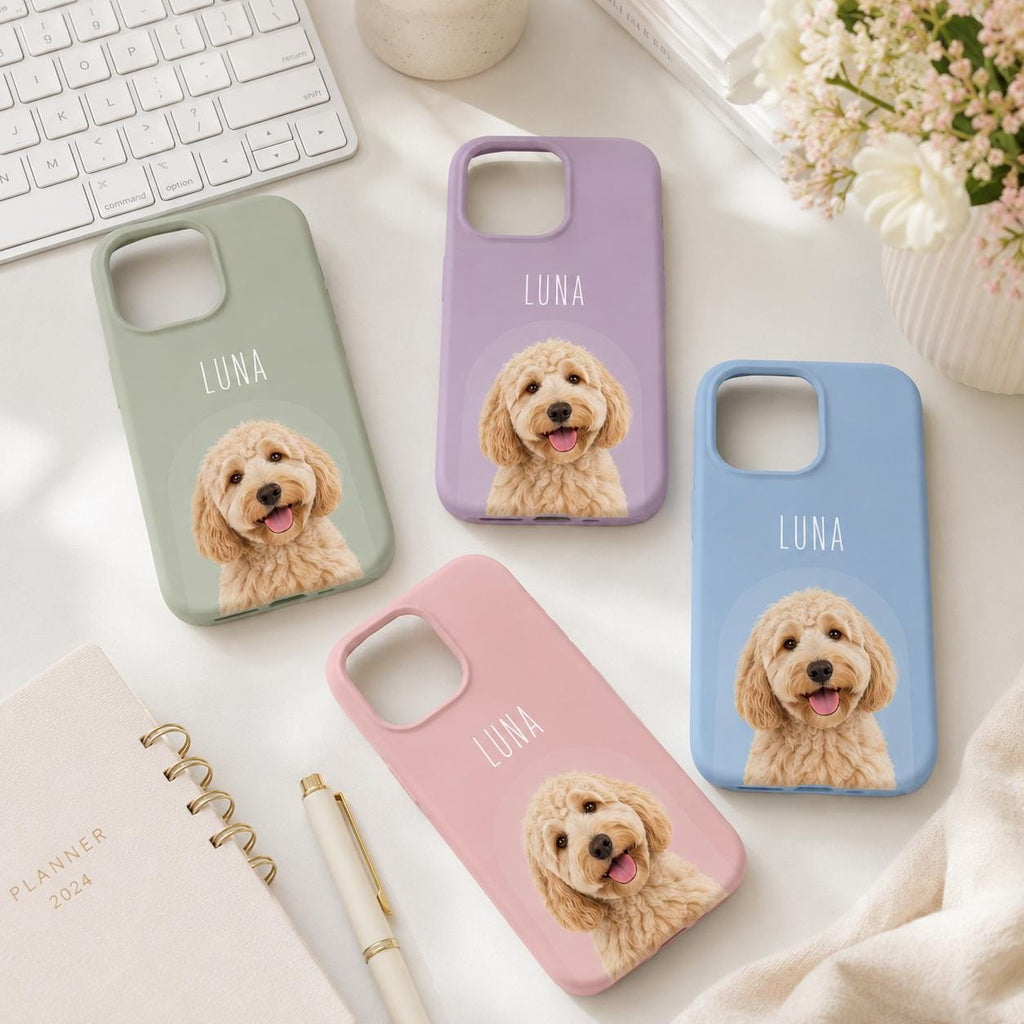 Custom Pet Portrait Phone Case, Personalized Dog Phone Case, Custom Cat iPhone Case, Pet Photo Case, Dog Mom Gift, Minimal Pastel Phone Case