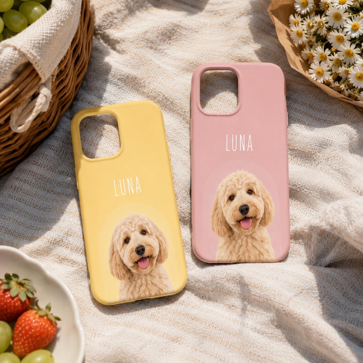 Custom Pet Portrait Phone Case, Personalized Dog Phone Case, Custom Cat iPhone Case, Pet Photo Case, Dog Mom Gift, Minimal Pastel Phone Case