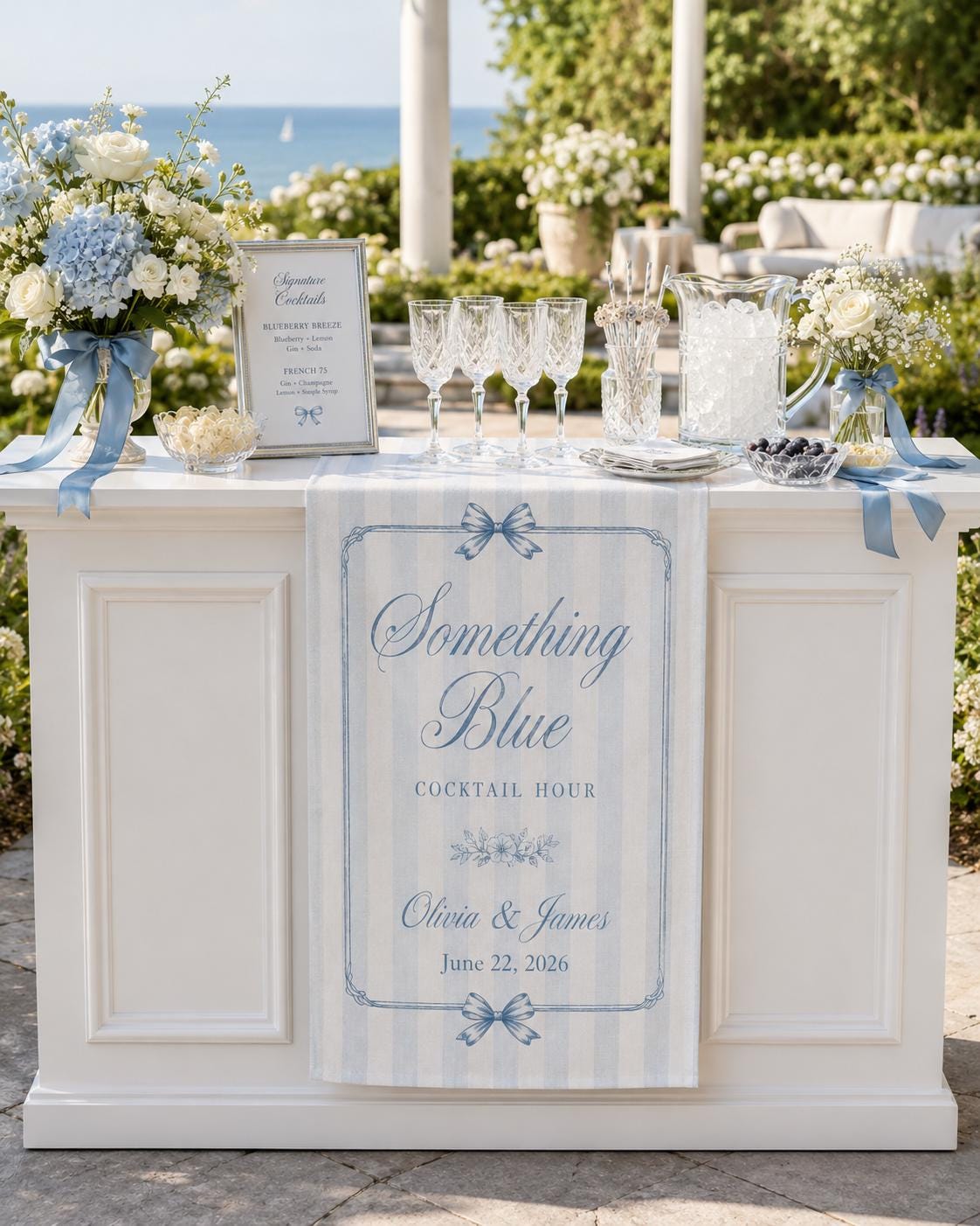 Something Blue Wedding Bar Runner, Satin Cocktail Hour Banner, Custom Reception Decor - product image 9