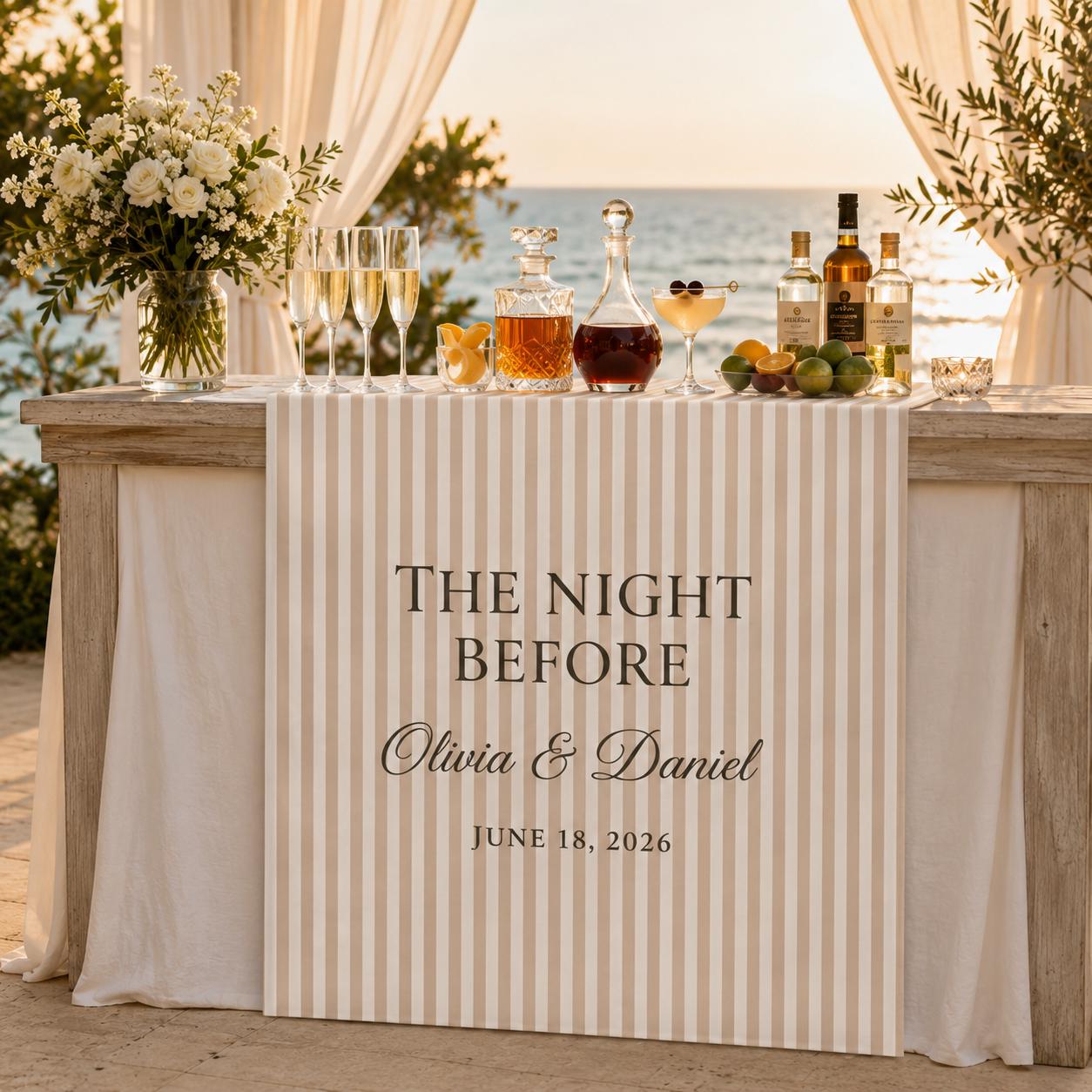 Rehearsal Dinner Table Runner, Personalized Wedding Weekend Bar Sign, Custom Night Before Drinks Decor - product image 6