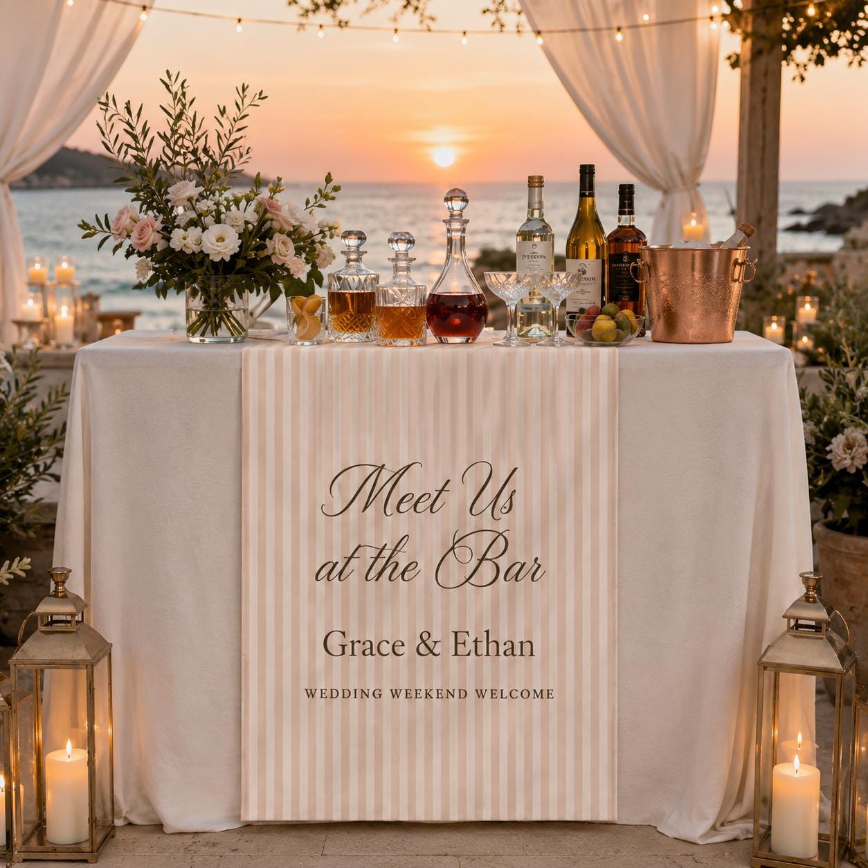 Rehearsal Dinner Table Runner, Personalized Wedding Weekend Bar Sign, Custom Night Before Drinks Decor - product image 7