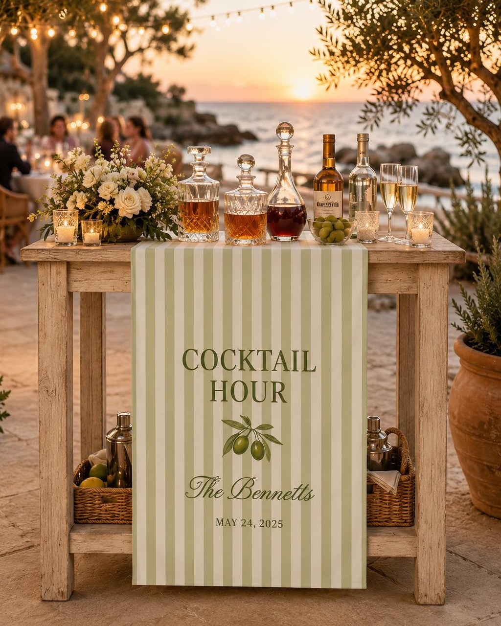 Welcome Drinks Table Runner, Personalized Wedding Bar Sign, Custom Cocktail Hour Reception Decor - product image 6