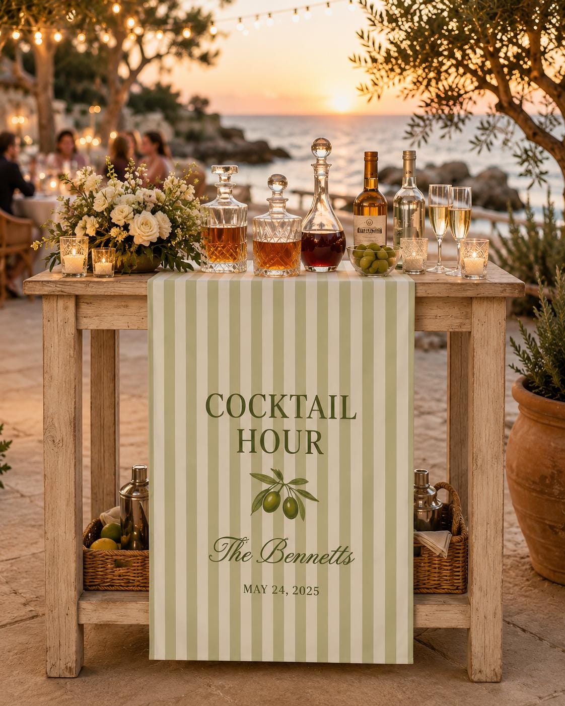 Welcome Drinks Table Runner, Personalized Wedding Bar Sign, Custom Cocktail Hour Reception Decor - product image 6