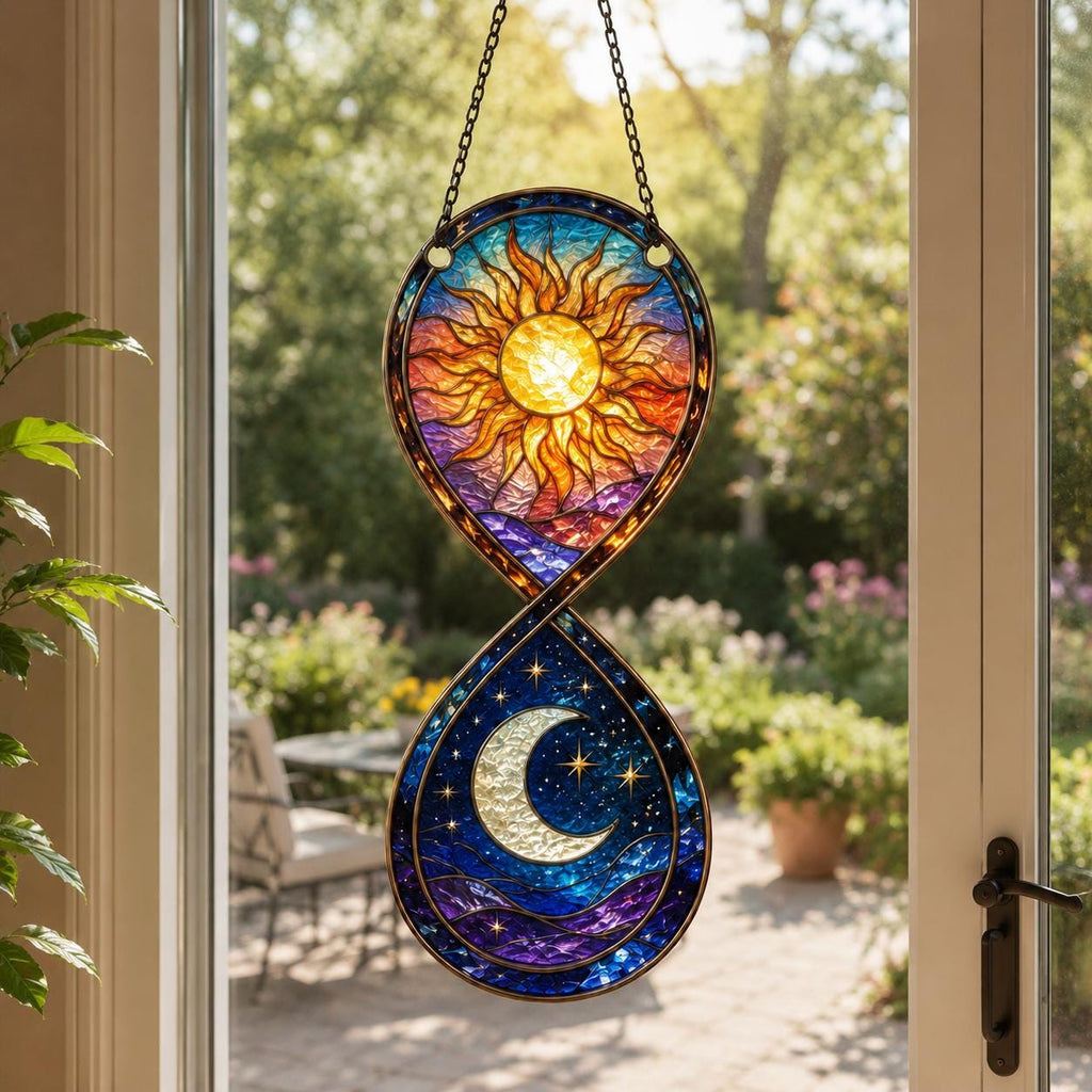 Personalized Sun Moon Suncatcher, Celestial Wavy Acrylic Window Hanging, Boho Decor - product image 2