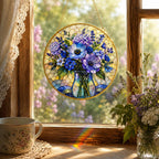 Blue Wildflower Stained Glass Suncatcher – main product view