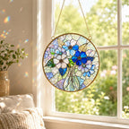 Personalized Blue Flower Stained Glass Suncatcher – product photo 3