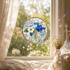 Personalized Blue Flower Stained Glass Suncatcher – product photo 2
