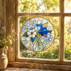 Personalized Blue Flower Stained Glass Suncatcher – product photo 4