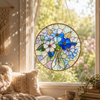 Personalized Blue Flower Stained Glass Suncatcher – product photo 9