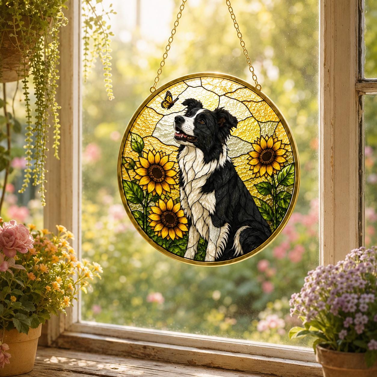 Custom Dog Photo Stained Glass Suncatcher, Personalized Pet Portrait Window Hanging Decor - product image 2