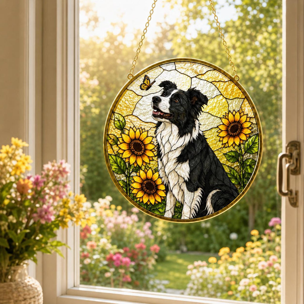 Custom Dog Photo Stained Glass Suncatcher, Personalized Pet Portrait Window Hanging Decor - product image 5