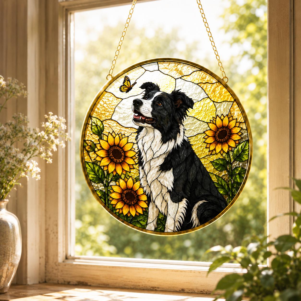 Custom Dog Photo Stained Glass Suncatcher, Personalized Pet Portrait Window Hanging Decor - product image 8