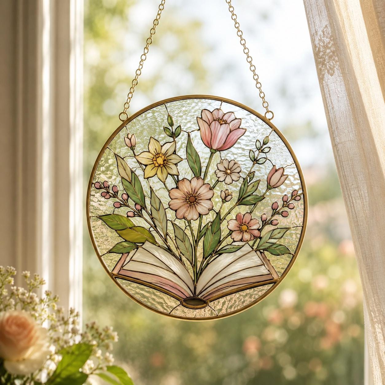 Custom Floral Book Suncatcher: Acrylic Window Art Decor - product image 1