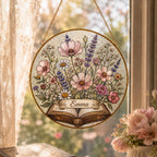 Custom Floral Book Suncatcher: Acrylic Window Art Decor