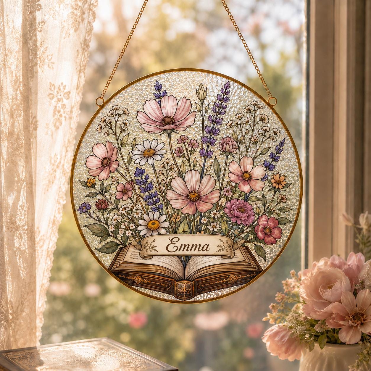 Custom Floral Book Suncatcher: Acrylic Window Art Decor - product image 3