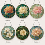Peony Stained Glass Suncatcher – Art Nouveau Floral Window Hanging – Luxury Home Decor – product photo 2