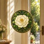Peony Stained Glass Suncatcher – Art Nouveau Floral Window Hanging Home Decor – product photo 4