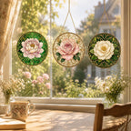 Peony Stained Glass Suncatcher – Art Nouveau Floral Window Hanging Home Decor – product photo 5