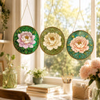 Peony Stained Glass Suncatcher – Art Nouveau Floral Window Hanging Home Decor – product photo 6