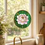 Peony Stained Glass Suncatcher – Art Nouveau Floral Window Hanging Home Decor – product photo 8