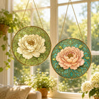 Peony Stained Glass Suncatcher – Art Nouveau Floral Window Hanging Home Decor – product photo 9