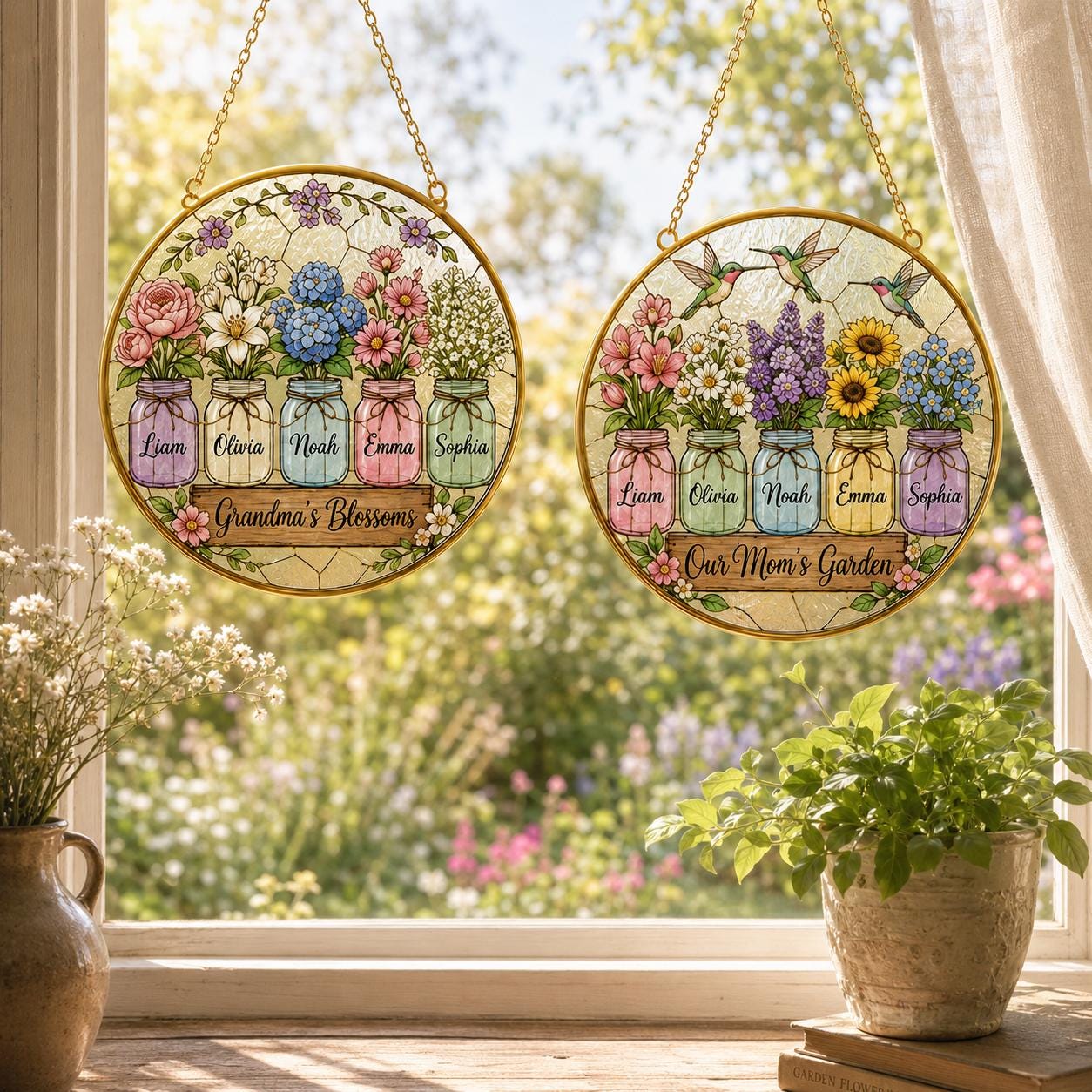 Personalized Mom’s Garden Stained Glass Suncatcher, Custom Kids Names Birth Flower Window Hanging - product image 7