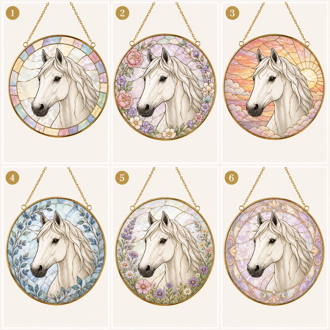 Custom Horse Portrait Stained Glass Suncatcher, Personalized Horse Photo Window Hanging, Golden Frame - product image 2