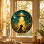 UFO Cat Stained Glass Suncatcher, Alien Cat Window Hanging Decor, Golden Frame Funny Cat Lover – product photo 9