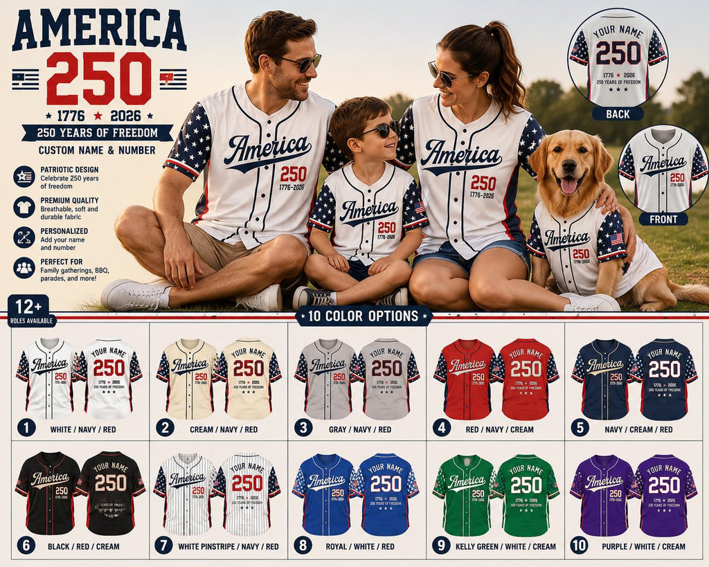 Customizable America Baseball Jersey, Patriotic USA 250th Anniversary Game Day Shirt - product image 2