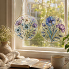 Blue Floral Stained Glass Suncatcher, Golden Frame Botanical Window Hanging Decor – product photo 9