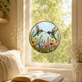 Hummingbird Stained Glass Suncatcher, Golden Frame Floral Window Hanging Decor, Lavender Garden Gift for - product image 1