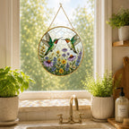 Hummingbird Suncatcher, Floral Window Hanging, Glass Bird Art – product photo 4
