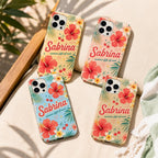 Personalized Tropical Flower Phone Case, Custom Name Summer Case, Hibiscus Floral Vacation Gift
