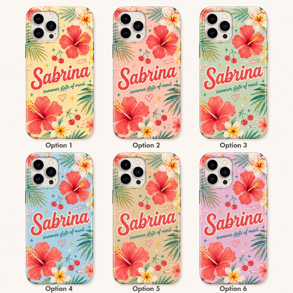 Personalized Tropical Flower Phone Case, Custom Name Summer Case, Hibiscus Floral Vacation Gift