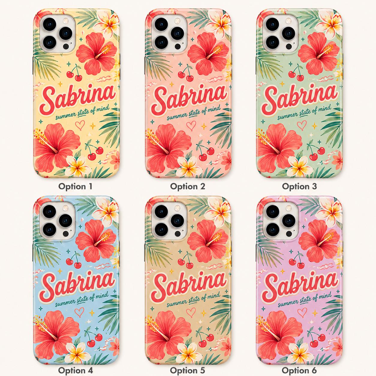 Personalized Tropical Flower Phone Case, Custom Name Summer Case, Hibiscus Floral Vacation Gift