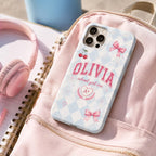 Personalized Name Phone Case, Pink Bow School Girl Era Design