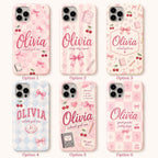 Personalized Name Phone Case, Pink Bow School Girl Era Design