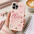 Personalized Name Phone Case, Pink Bow School Girl Era Design