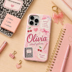 Personalized Name Phone Case, Pink Bow School Girl Era Design