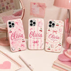 Personalized Name Phone Case, Pink Bow School Girl Era Design