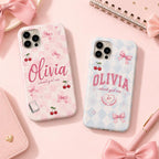 Personalized Name Phone Case, Pink Bow School Girl Era Design