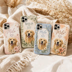Personalized Pet Photo Phone Case, Custom Dog Portrait, Floral Memorial Gift