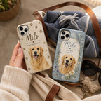 Personalized Pet Photo Phone Case, Custom Dog Portrait, Floral Memorial Gift