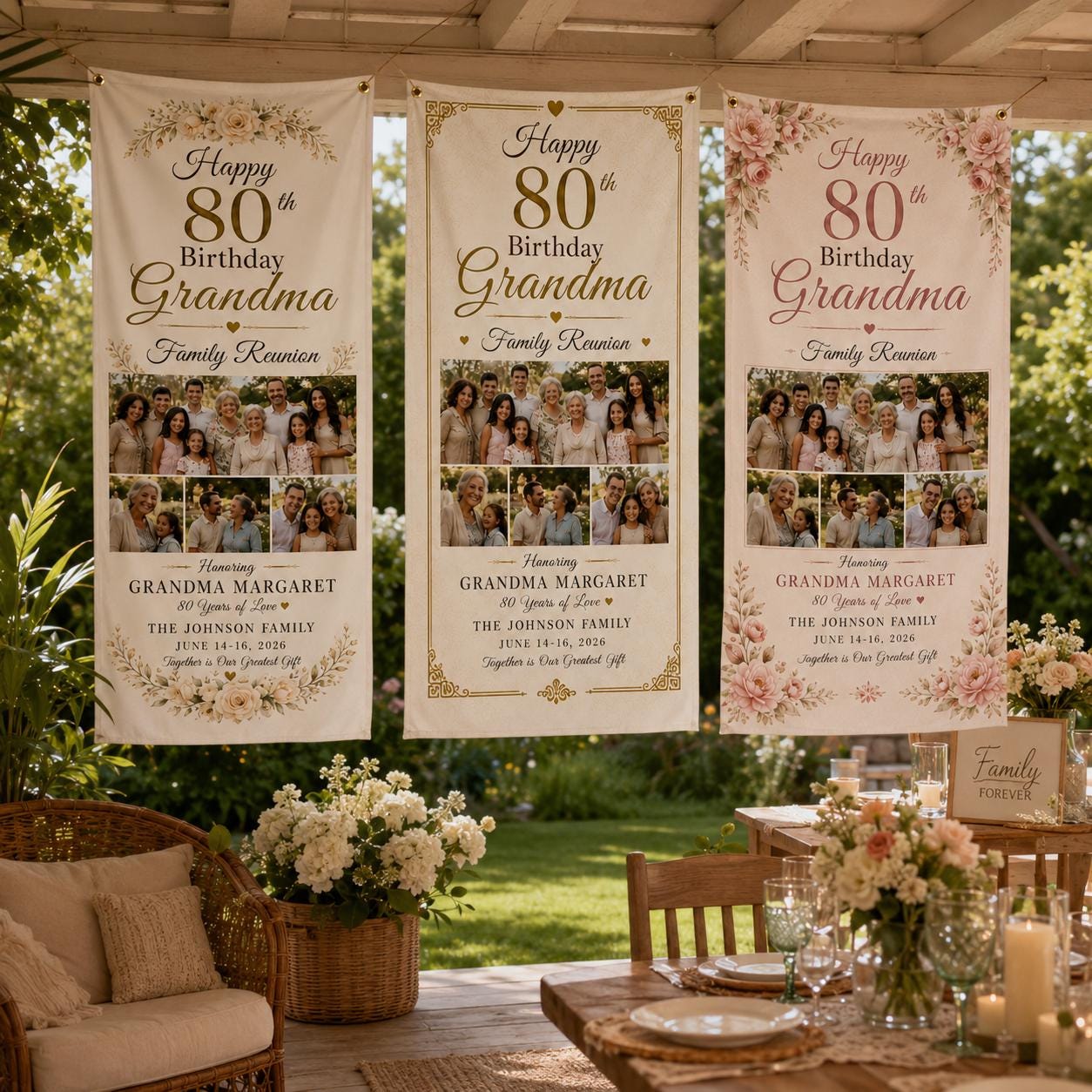 Grandma 80th Birthday Banner, Personalized Family Reunion Photo Banner, Custom Satin Birthday Sign - product image 5