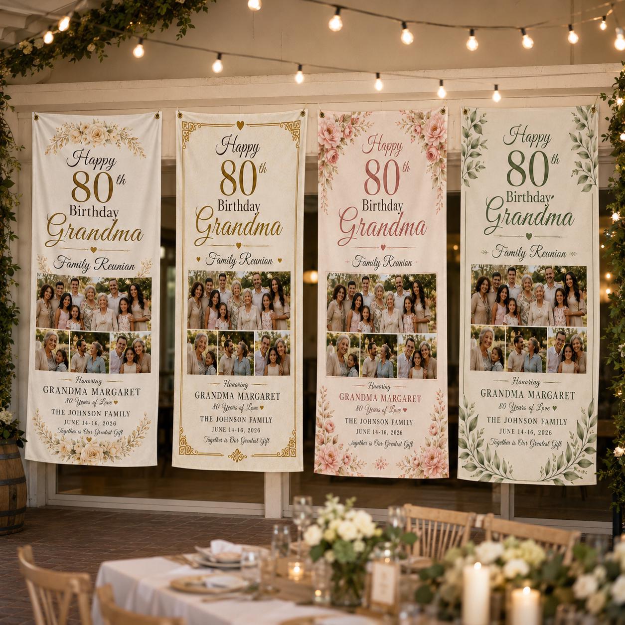 Grandma 80th Birthday Banner, Personalized Family Reunion Photo Banner, Custom Satin Birthday Sign - product image 10