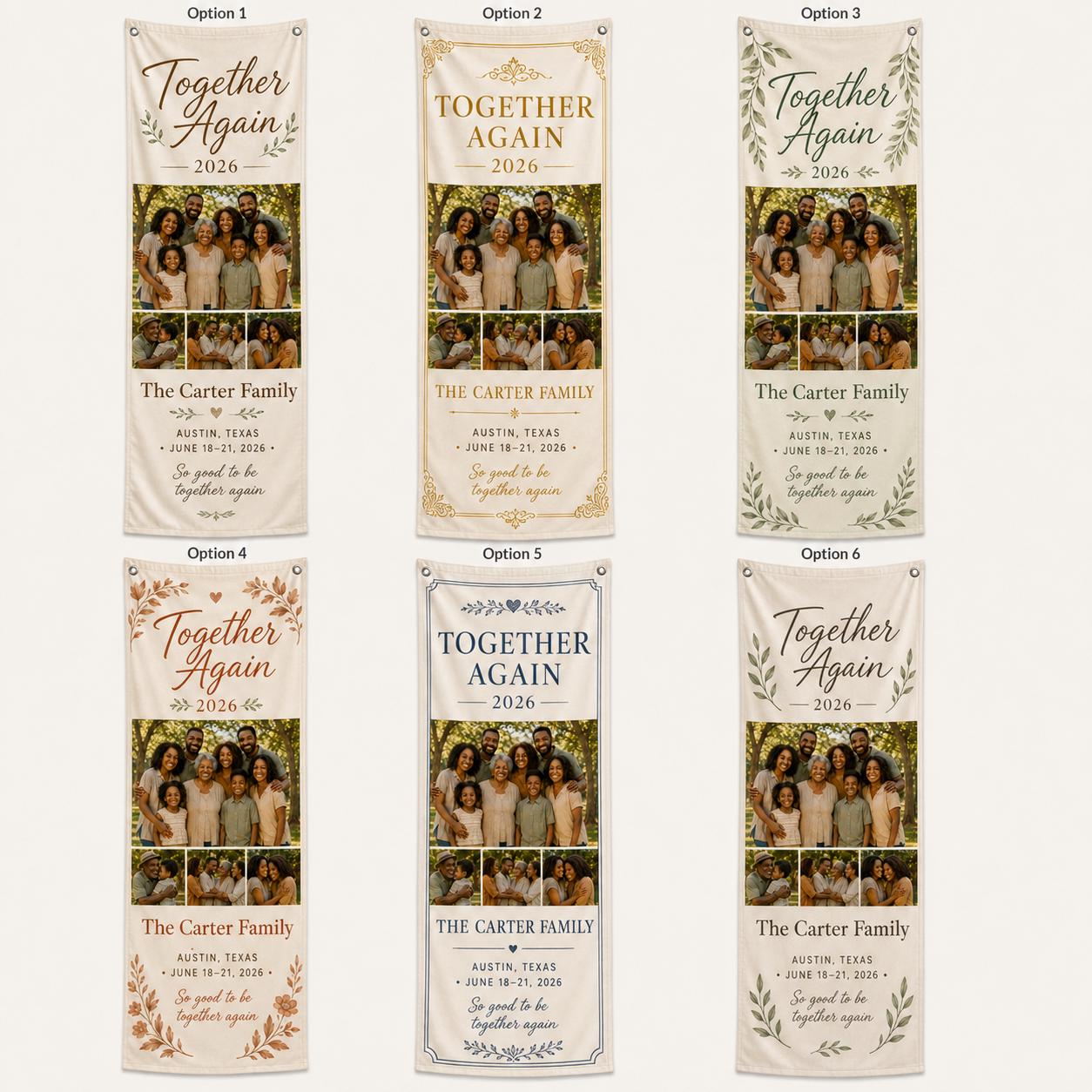 Together Again Family Reunion Banner, Personalized Photo Family Banner, Custom Satin Reunion Sign - product image 2