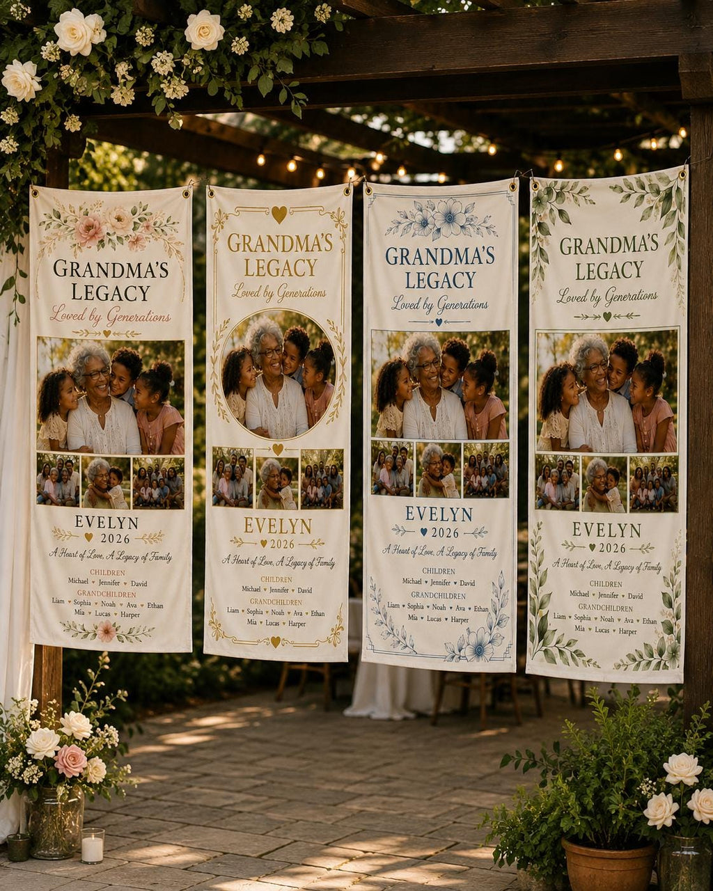 Grandma’s Legacy Family Banner, Personalized Photo Grandma Banner, Loved By Generations Satin Sign - product image 6